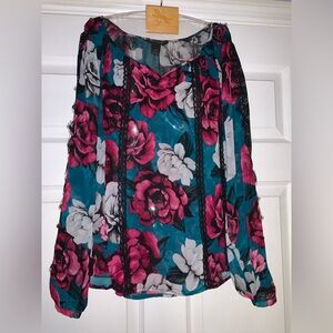 White House Black Market Floral Blouse - Pink, Blue, and White